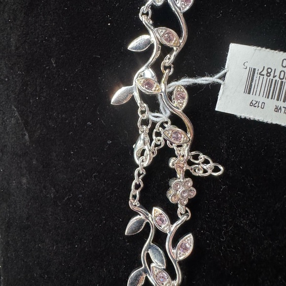 Silver Floral Pink Cubic Zirconia Bracelet - Picture 2 of 4